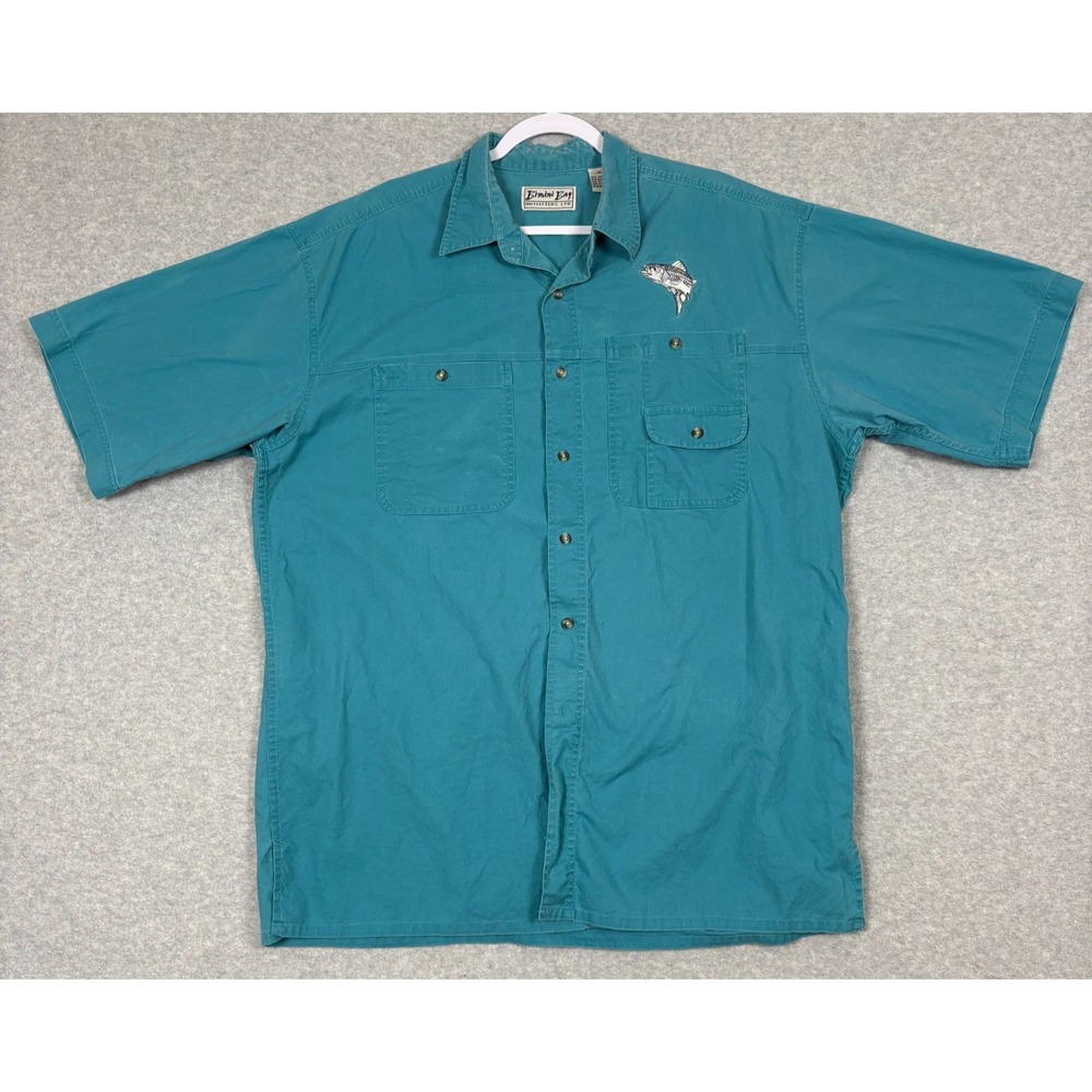 Vintage Bimini Bay Fishing Shirt XL Teal Embroidered Bass Coastal Outdoors